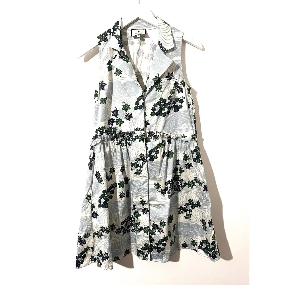 TUCKERNUCK Provence Breeze Sleeveless Royal  Floral Leaf Button Shirt Dress XS - Picture 2 of 9